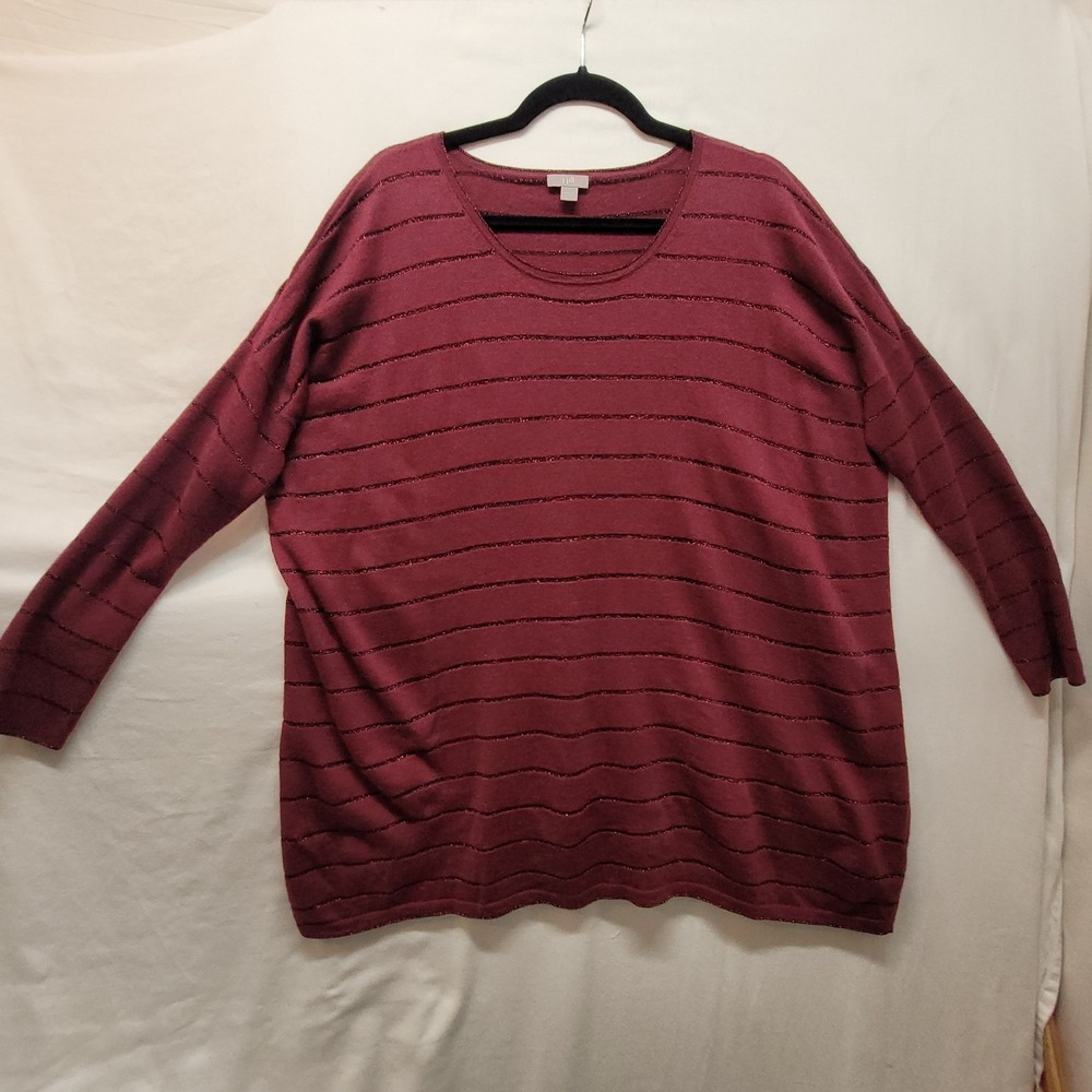 J. JILL Small Dark Red Sparkle Striped Sweater Oversized Wool Angora Nylon